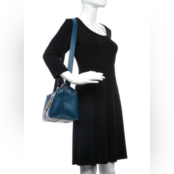 Chloe Cate Calfskin Grained Leather Medium Satchel Bag, Blue - Picture 2 of 15